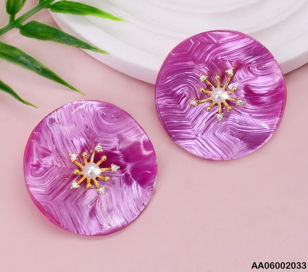ARETES PLACA RD MORADA C/PERLITA-PISTILOS ZIRC.