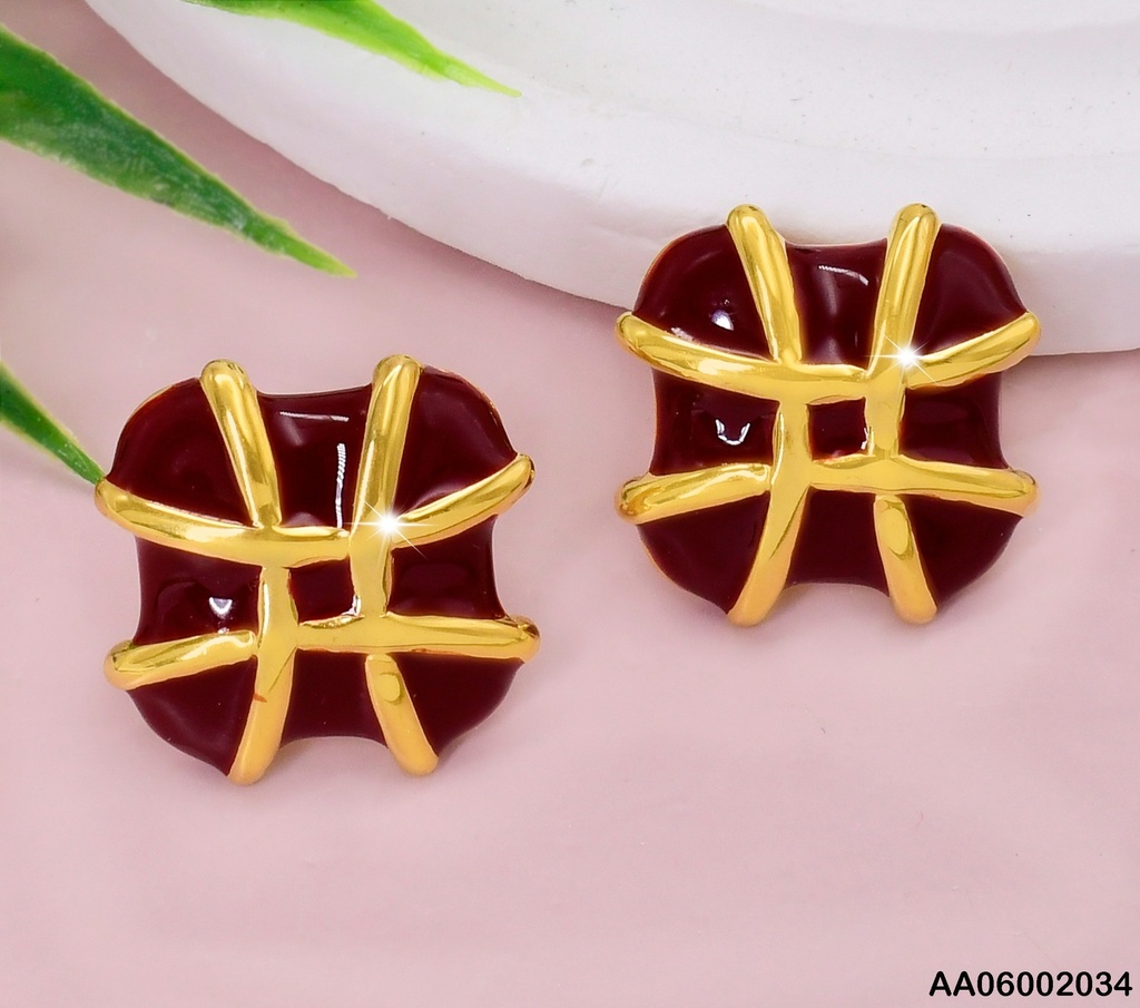 ARETES CUADRO ROJO C/# DORADO