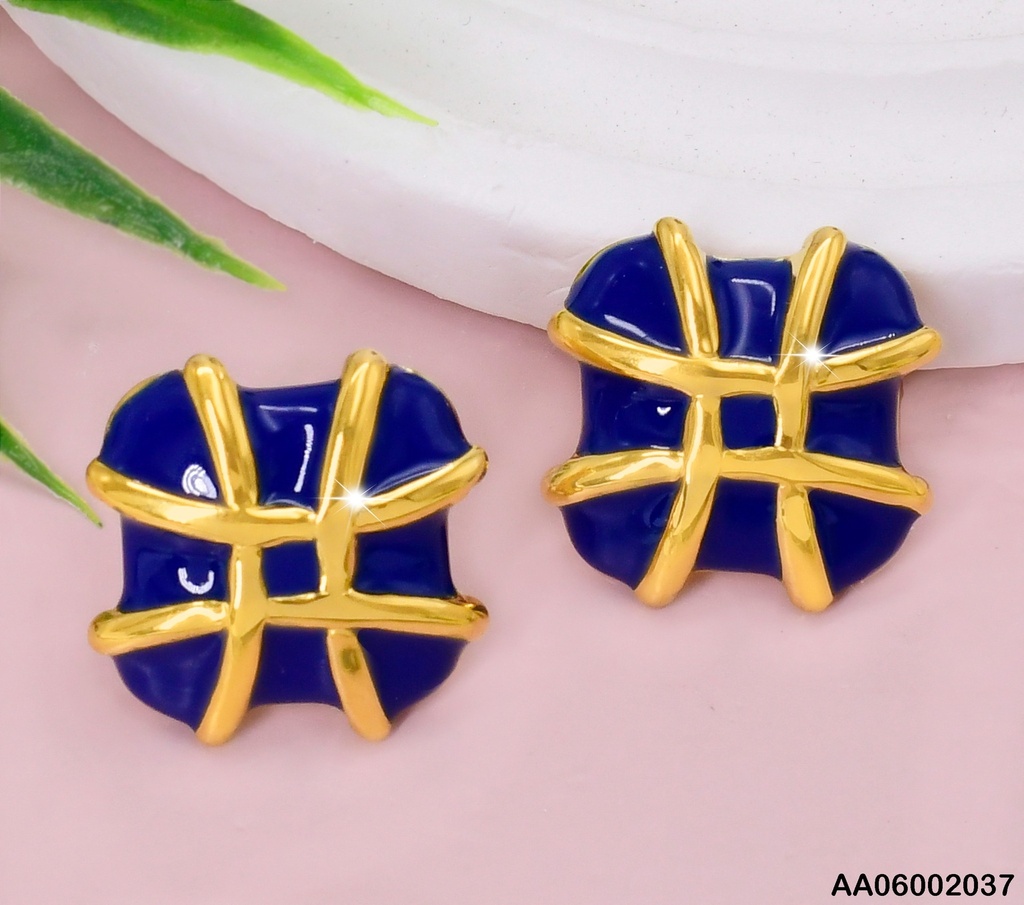 ARETES CUADRO AZUL C/# DORADO