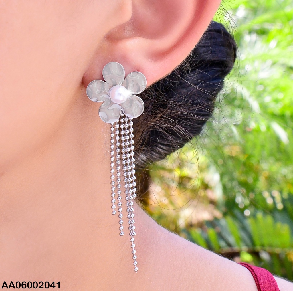 ARETES PLATD. FLOR 5 LINEAS COLGANTE # 0742522-054