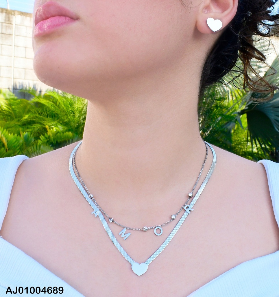 JUEGO PLAT. PLACA CORAZON DOBLE CAD."LOVE"/SERPIENTE