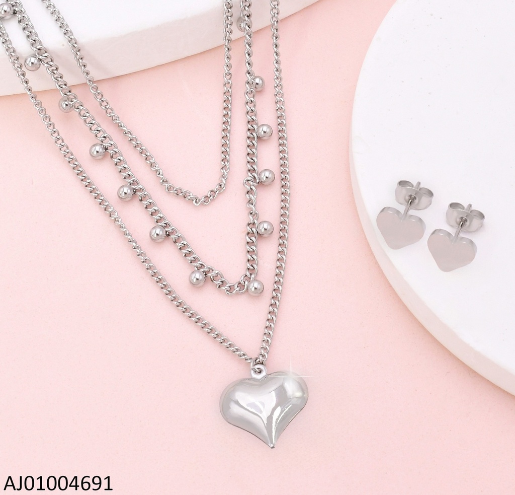 JUEGO PLAT. CORAZON TRIPLE CAD.DIJE INFLADO