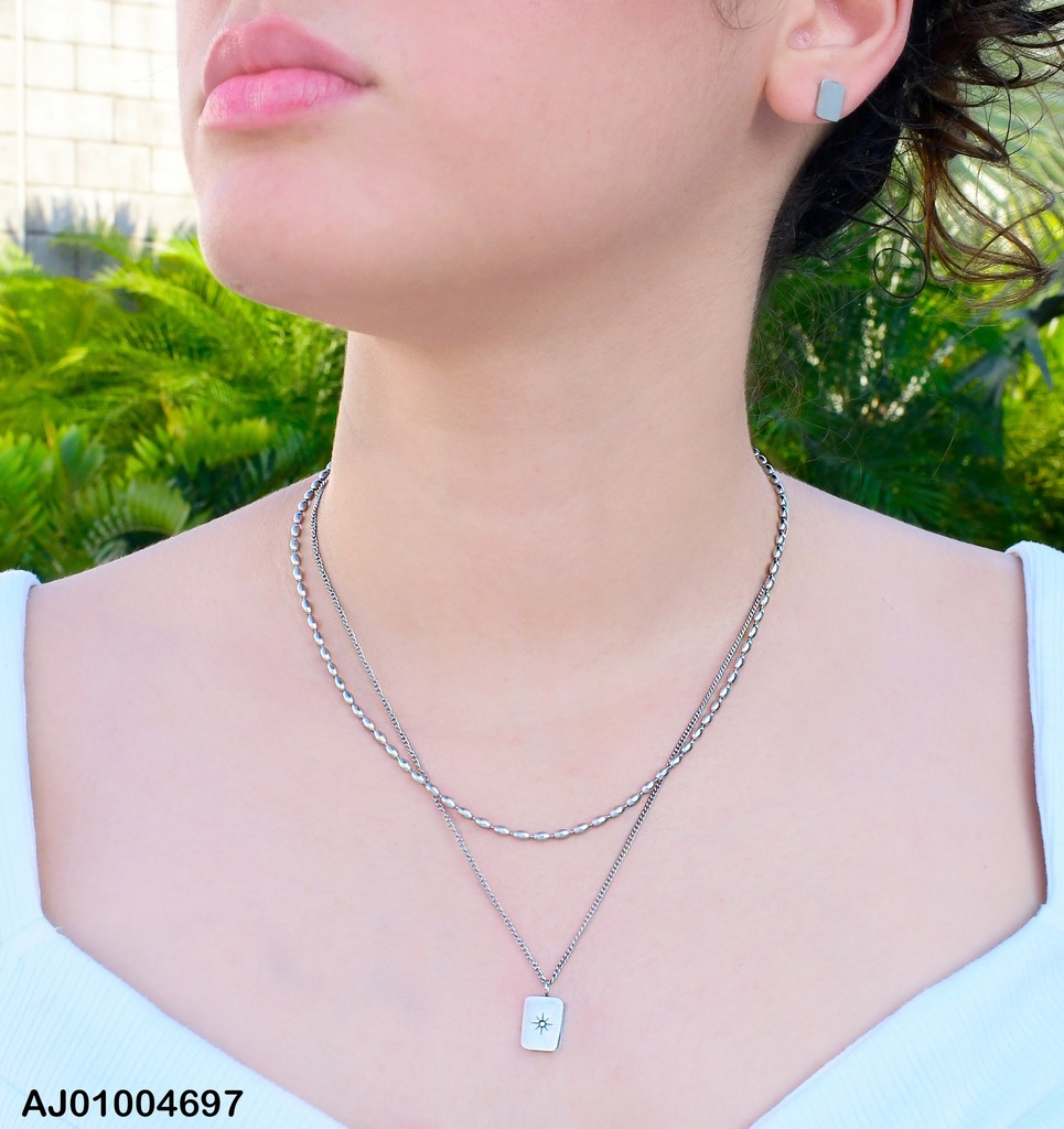 JUEGO PLAT. RECTANGULO VERTICAL DOBLE CAD.DIJE SOL ZIRC.