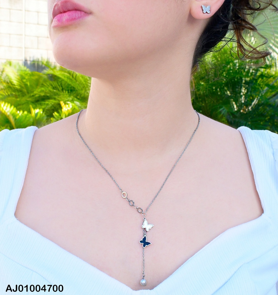 JUEGO PLAT. MARIPOSAS CAD.⚪⚪🦋BLANCA/NEGRA.PERLITA