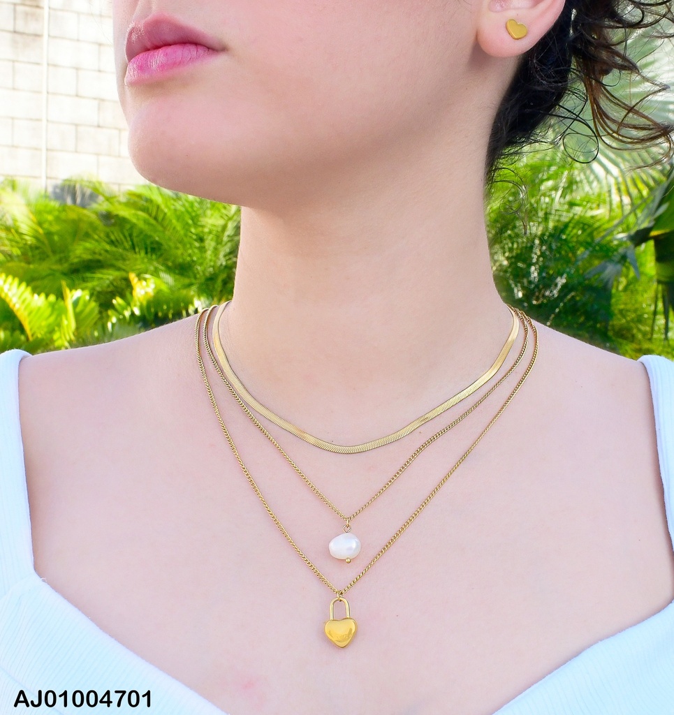 JUEGO TRIPLE CAD.DIJES:PERLA CULT./CANDADO CORAZON ARETES💛