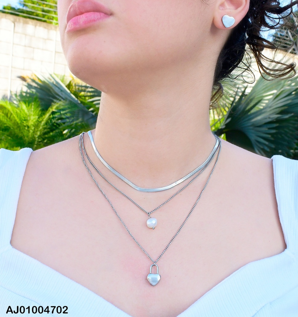 JUEGO PLAT. TRIPLE CAD.DIJES:PERLA CULT./CANDADO CORAZON