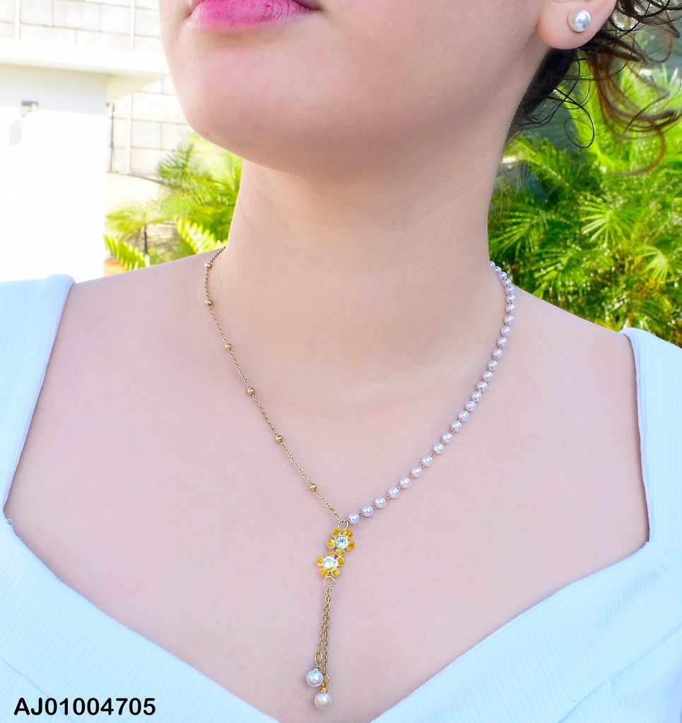 JUEGO PERLAS COLGANTE 2 FLORES ZIRC.RD CENTRO