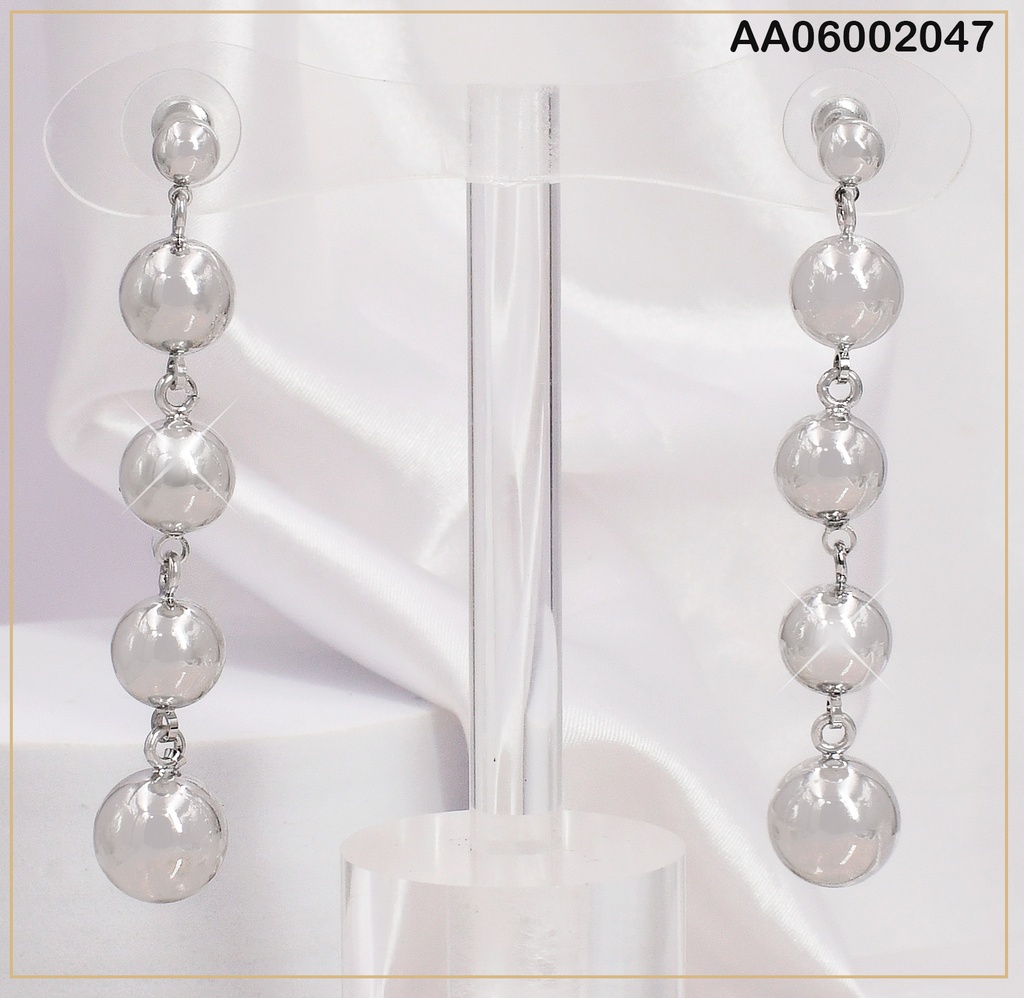 ARETES PLATEADOS 5 PELOTAS ASCENDENTES VERTICALES