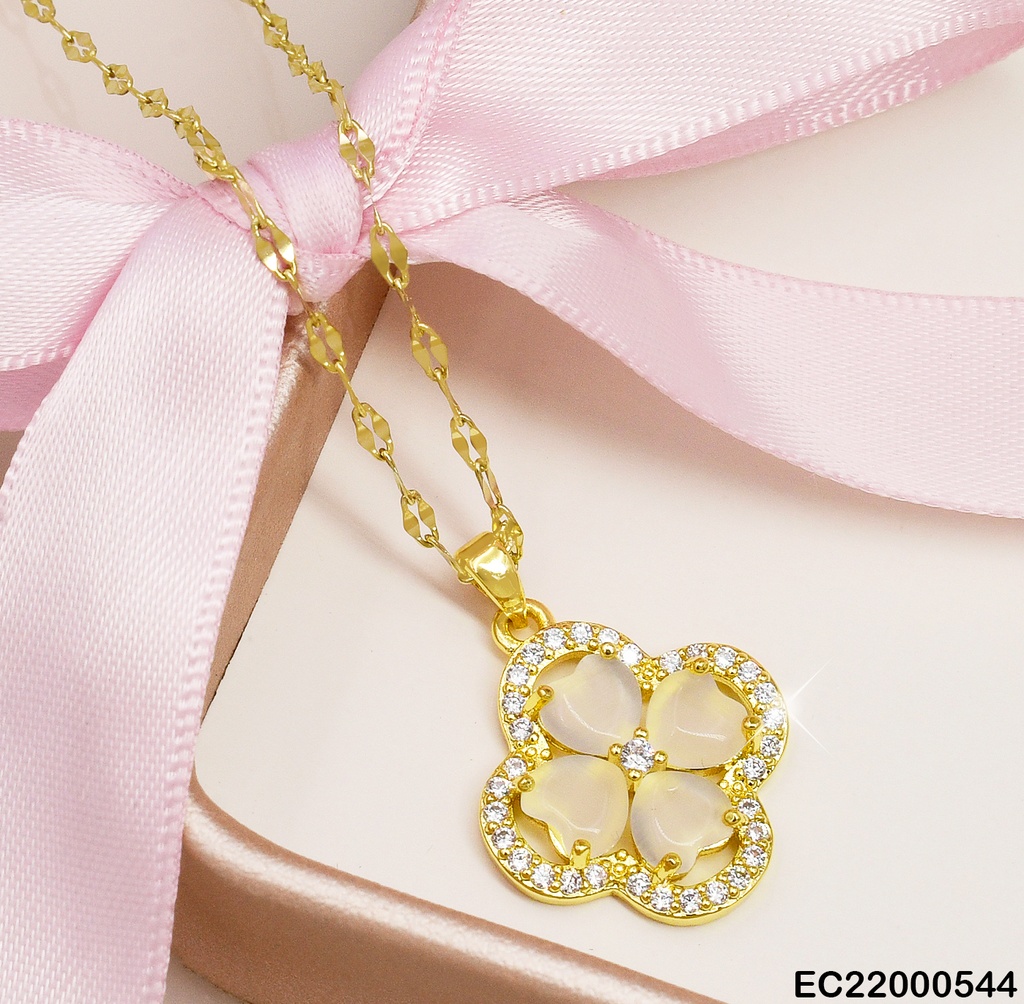 CADENA C/DIJE:FLOR BLANCA 4 PET.BORDES ZIRCONIAS