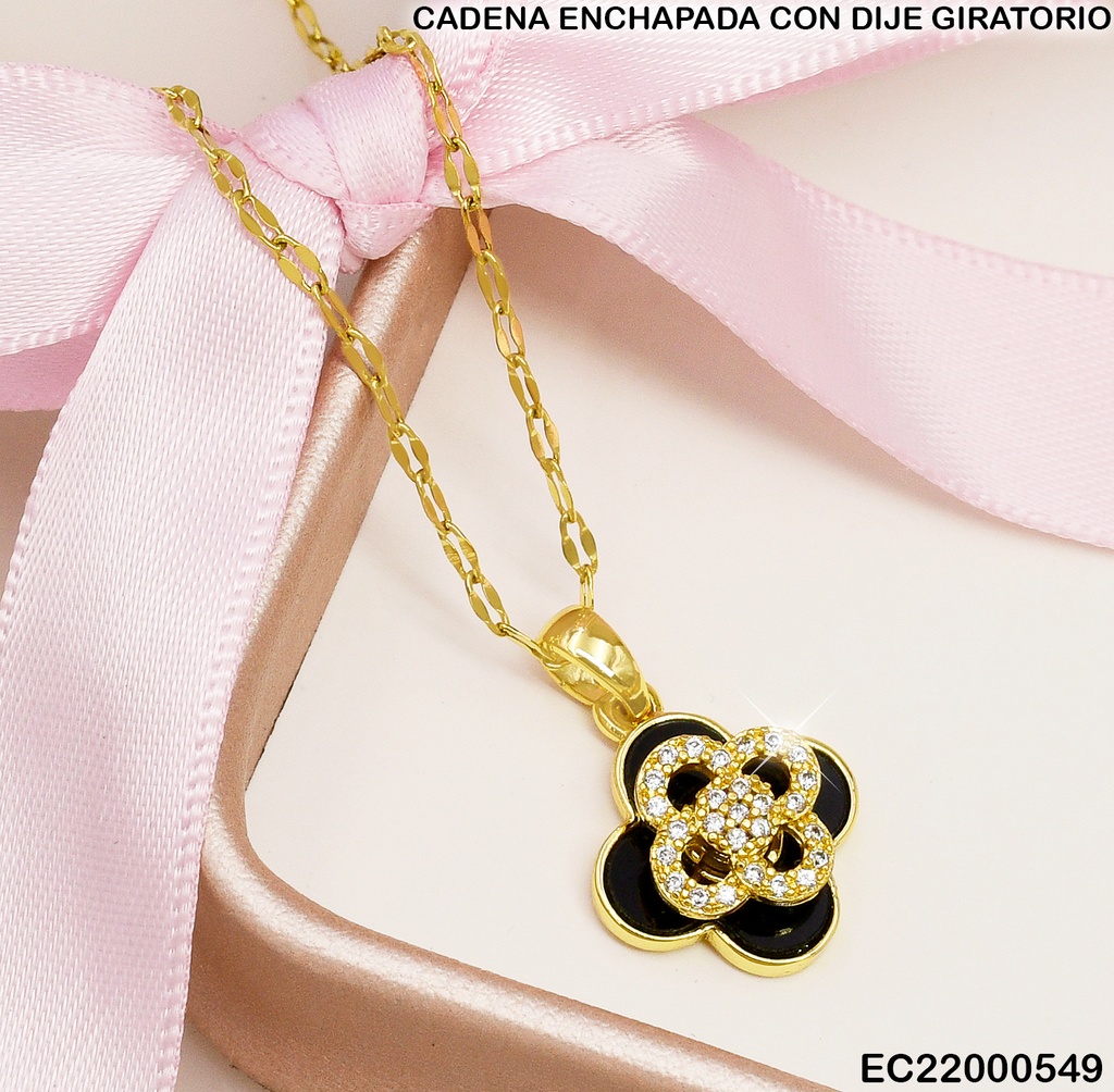 CADENA C/DIJE TREBOL NEGRO C/ZIRCONIAS