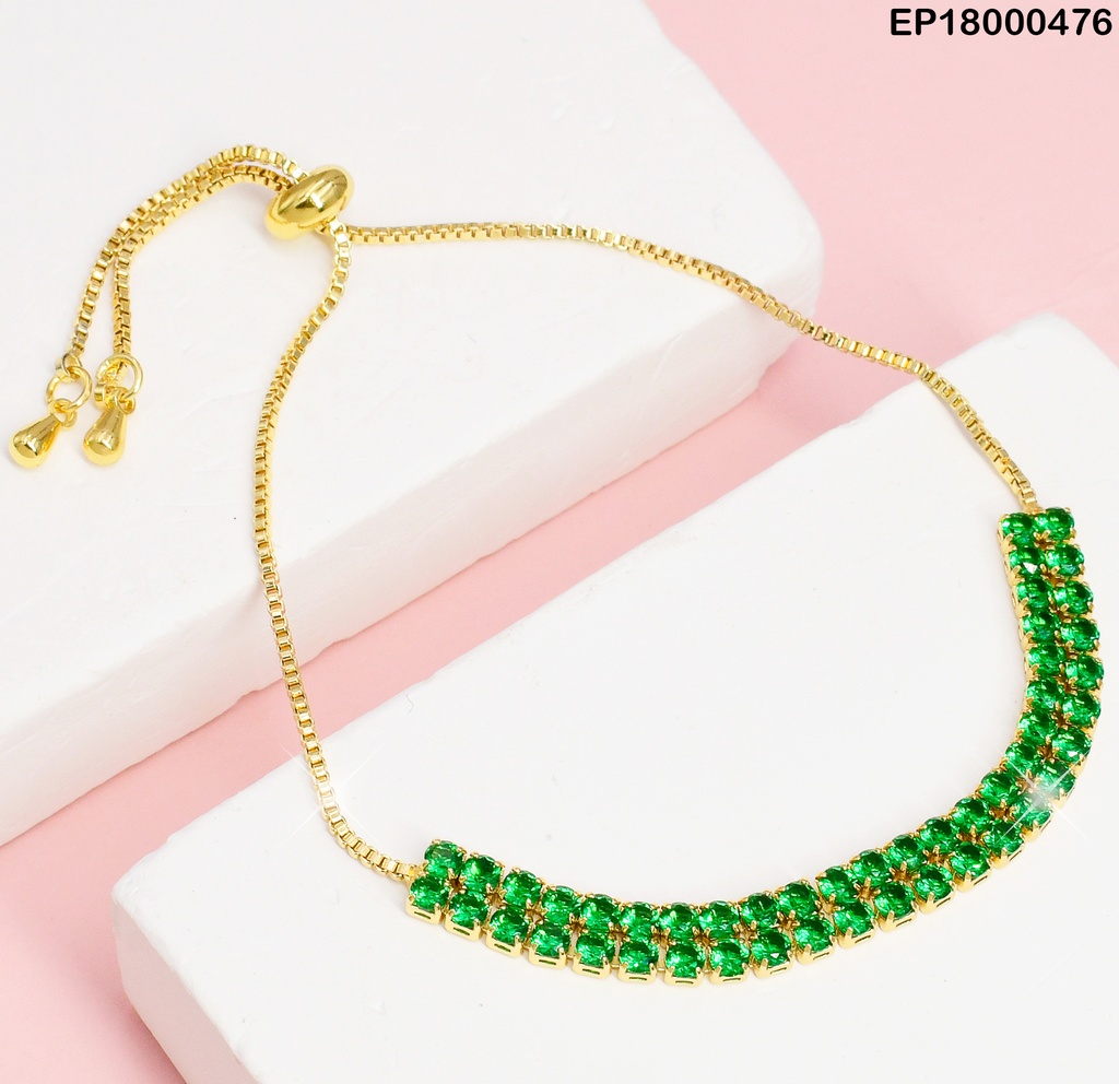 PULSERA AJUSTABLE DOBLE LINEA ZIRC. VERDE # BE088-10