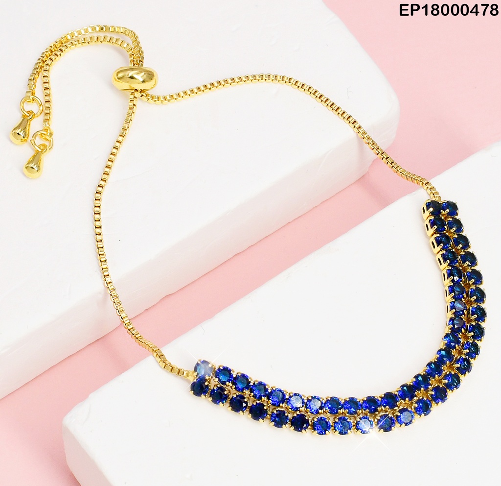 PULSERA AJUSTABLE DOBLE LINEA ZIRC. AZUL # BE089-10