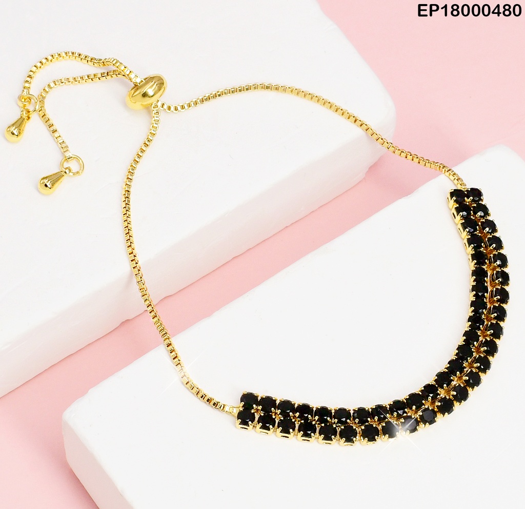 PULSERA AJUSTABLE DOBLE LINEA ZIRC. NEGRO # BE090-10