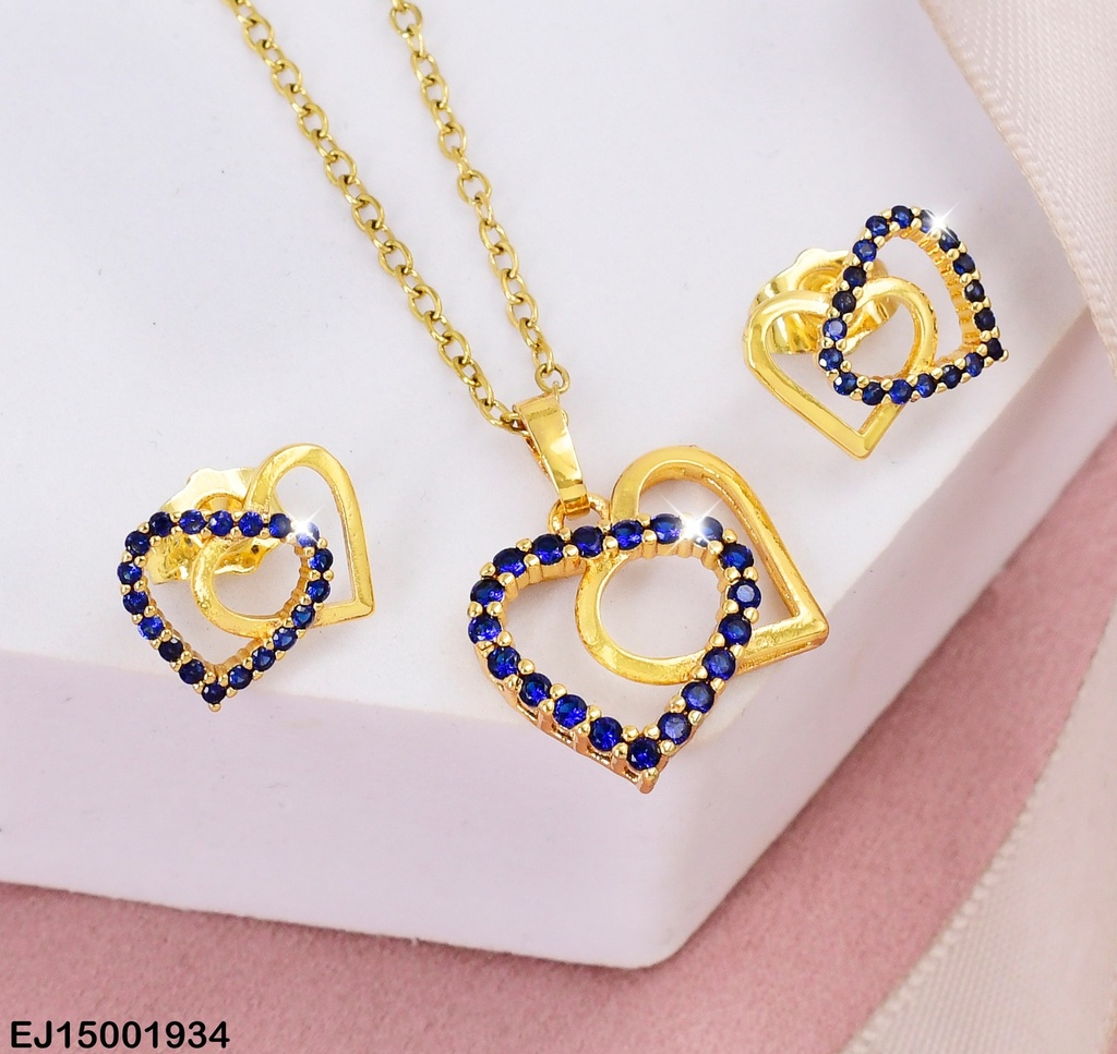 JUEGO 2 CORAZON ENTRELAZADOS ZIRC. AZUL # SE324-10