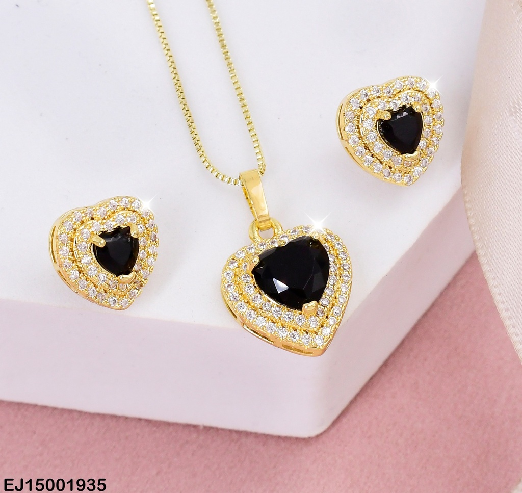 JUEGO 2 CORAZON ENTRELAZADOS ZIRC. NEGRO # SE325-10