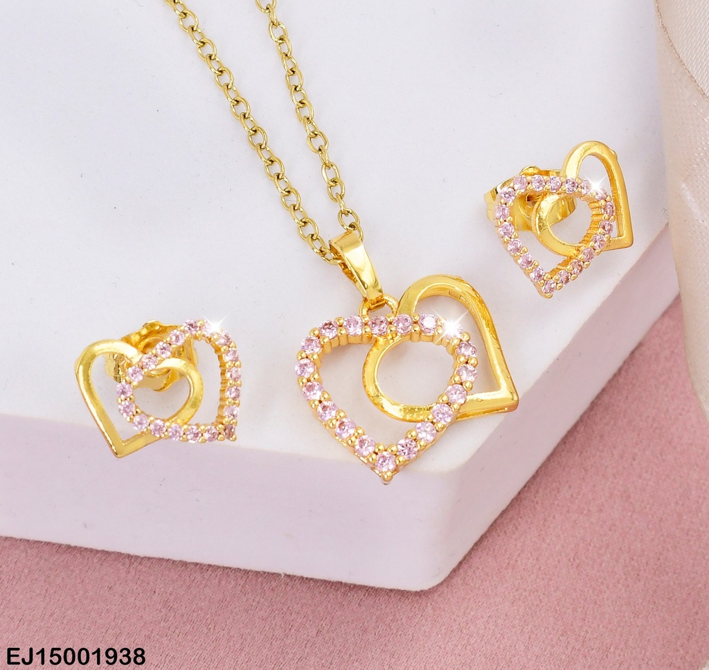 JUEGO 2 CORAZON ENTRELAZADOS ZIRC. ROSA # SE328-10