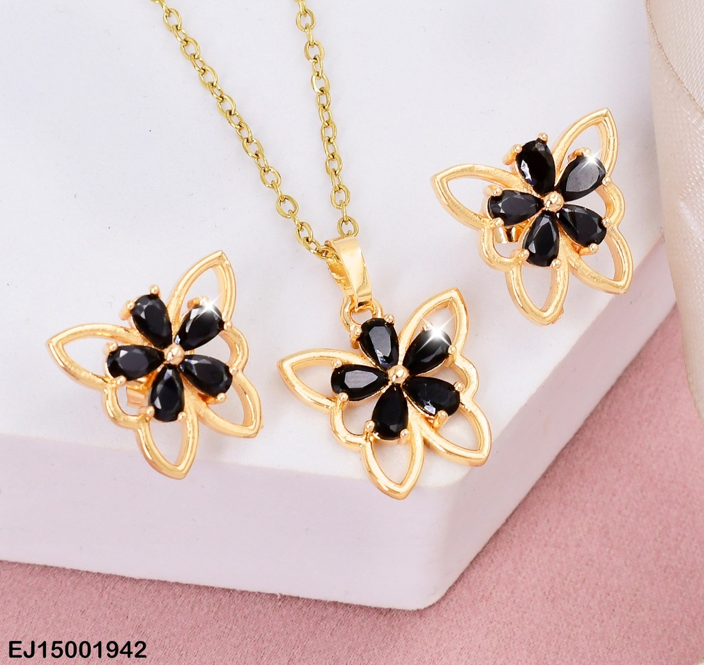 JUEGO MARIPOSA FLOR CENTRO ZIRC. NEGRA # SE404-14
