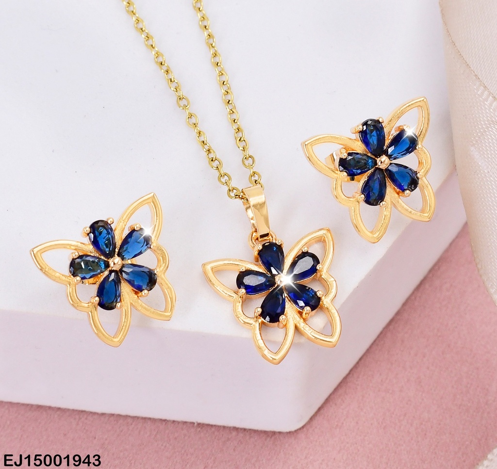 JUEGO MARIPOSA FLOR CENTRO ZIRC. AZUL # SE405-14