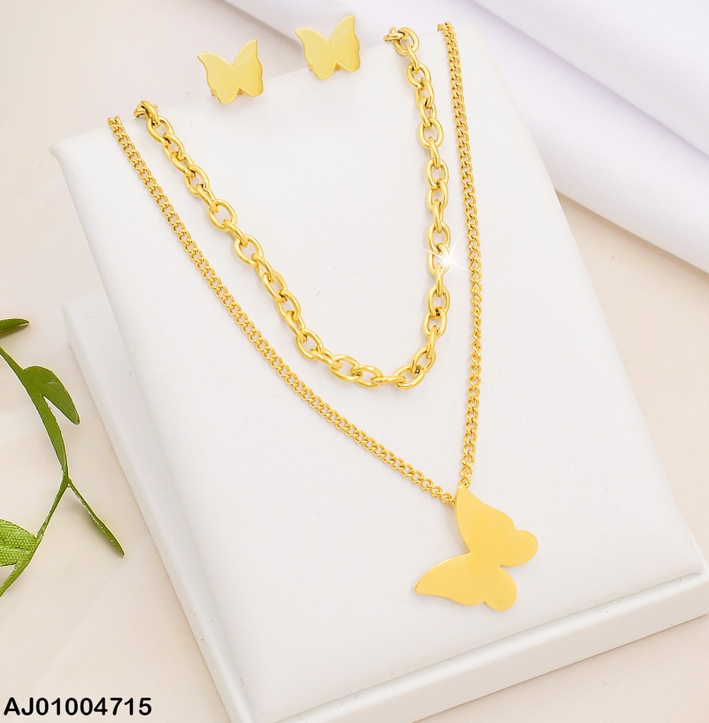 JUEGO CAD. DOBLE DIJE MARIPOSA PLACA # SA407-45 (NPE2025)