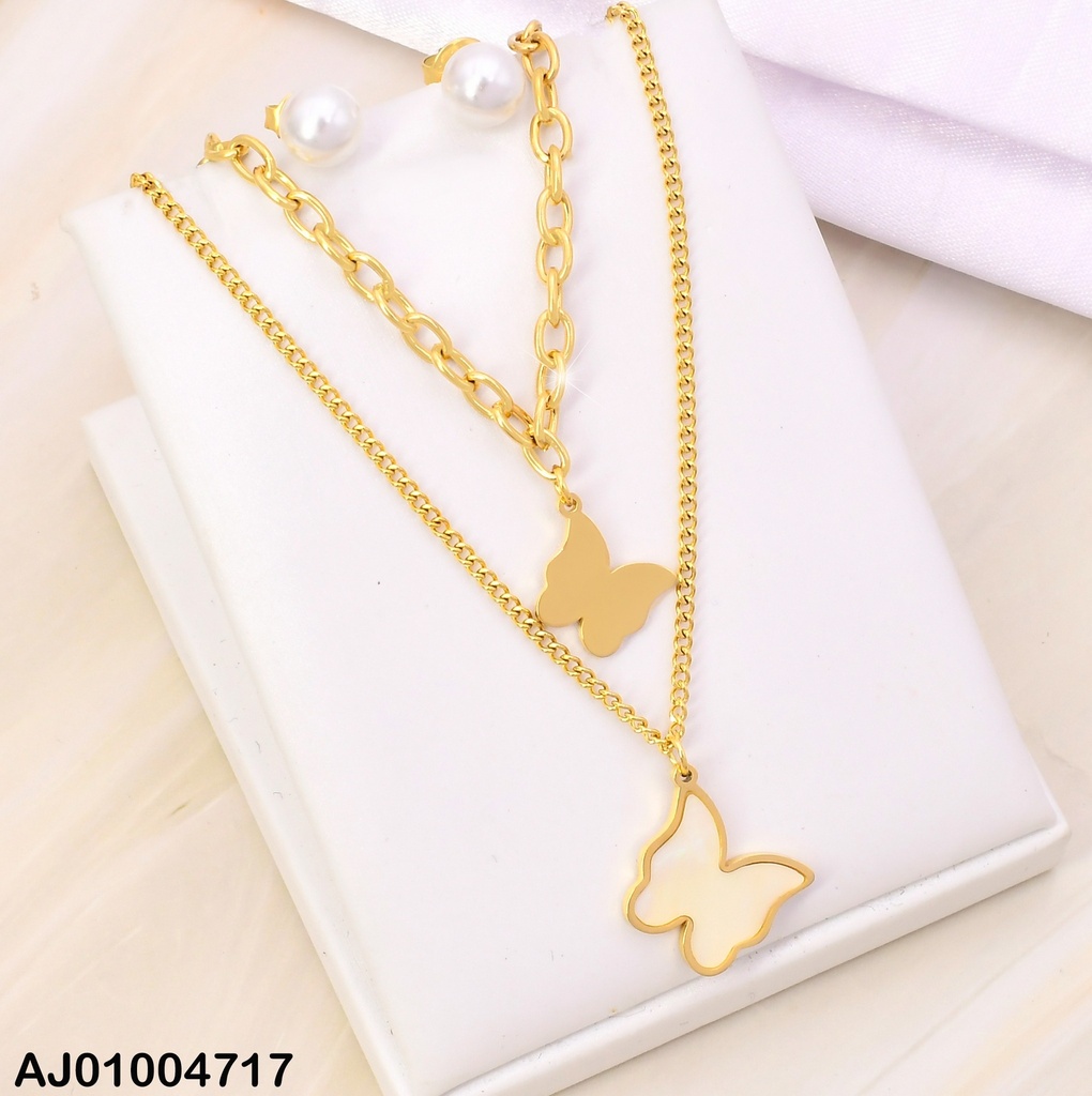 JUEGO CAD. DOBLE  MARIPOSA ESMALTADA # SA410-45 (NPE2025)