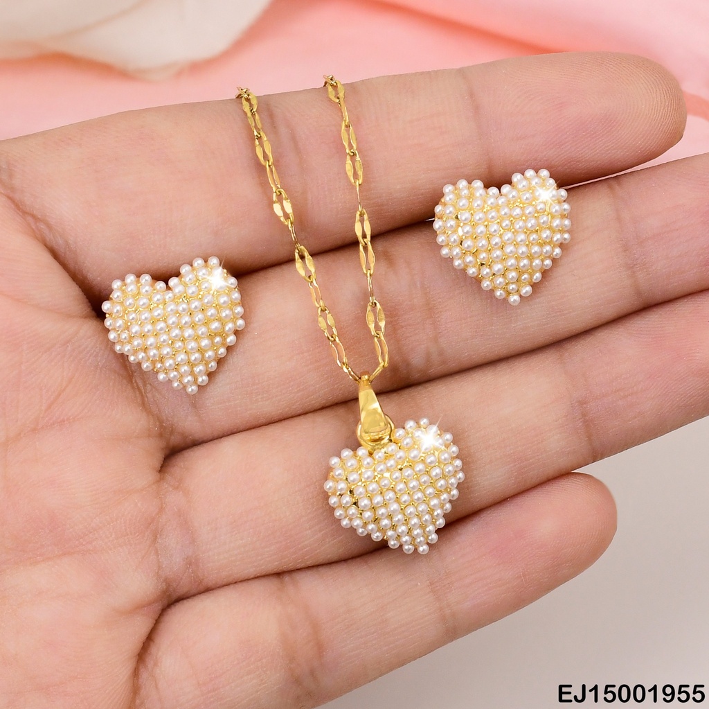 JUEGO CORAZONES PERLITAS ESLABONES OVALADOS