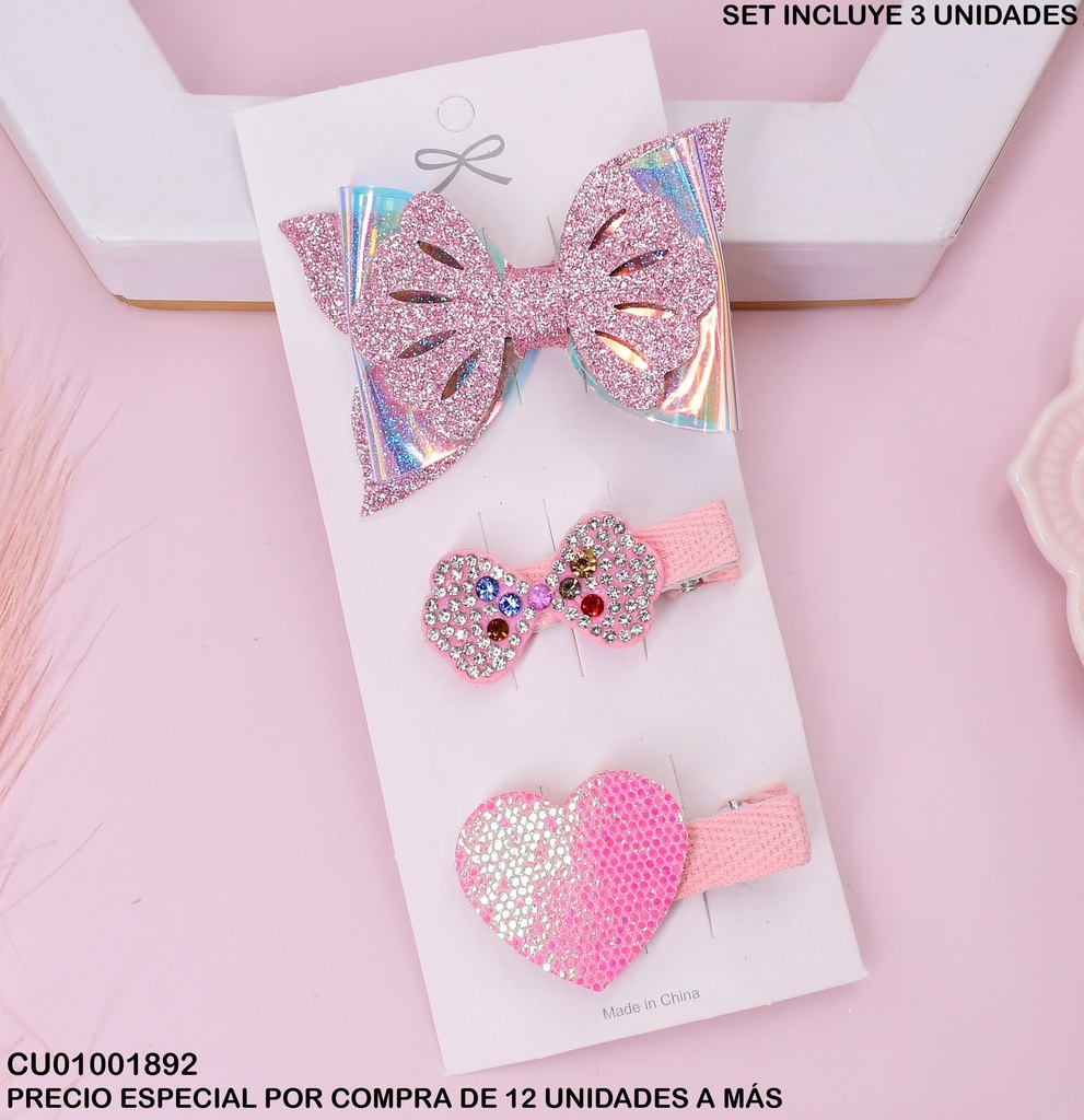 SET 3 PRENSADORES LAZOS/CORAZON ESCARCHADO B3948-3K
