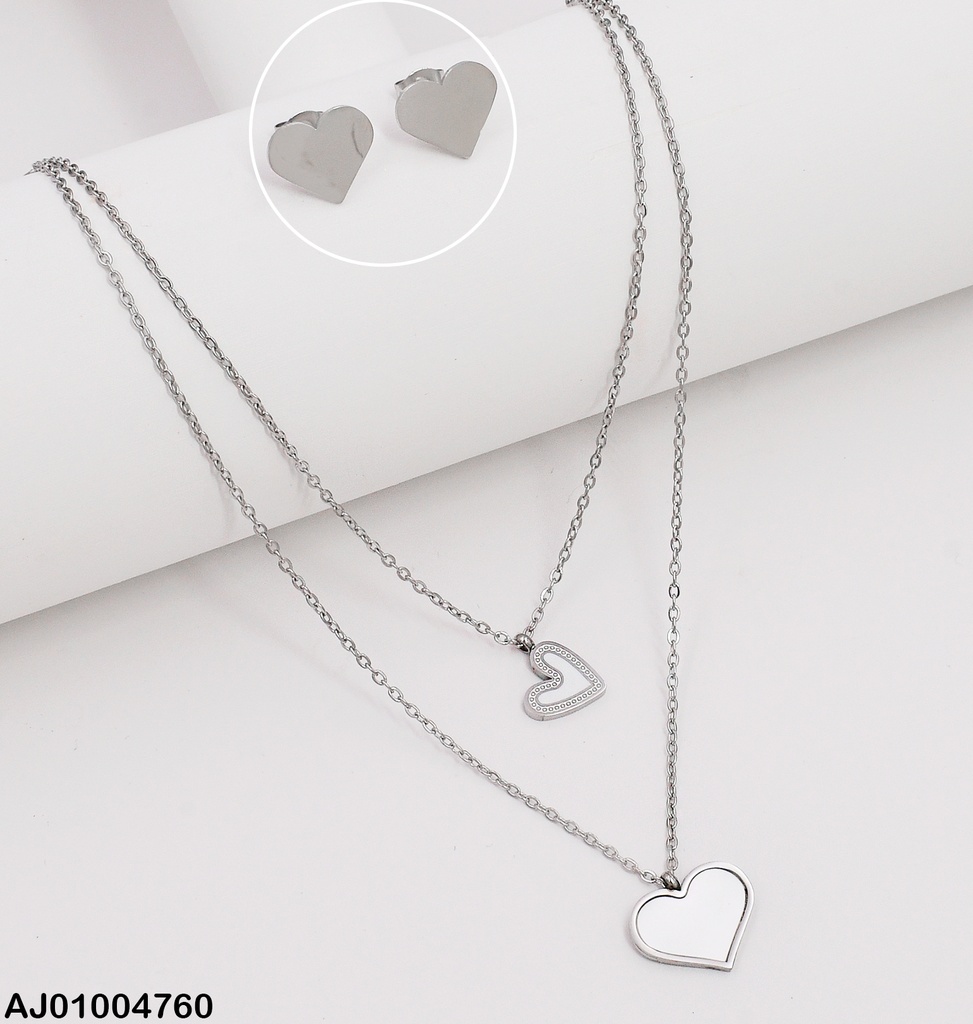 JUEGO PLAT. PLACAS CORAZON DOBLE CAD.DIJES:NACAR/BLANCO