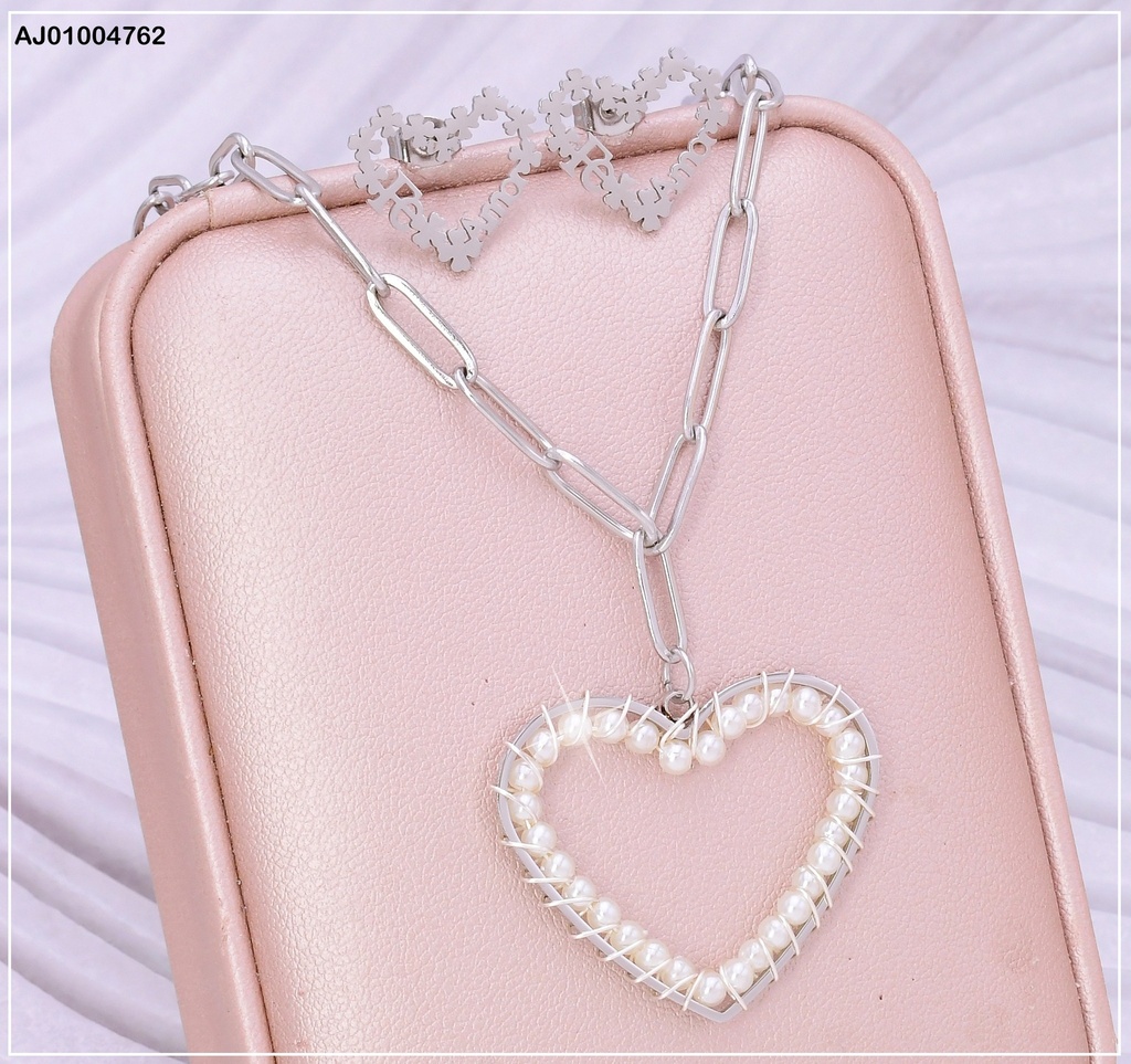 JUEGO PLAT. CROQUI CORAZON DIJE:PERLITAS/FE-AMOR