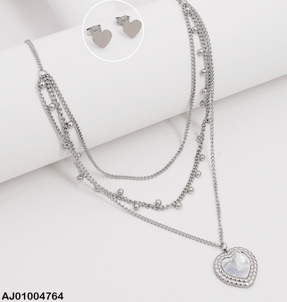 JUEGO PLAT.CORAZONES TRIPLE CAD/TRAD-PELOTITAS DIJE NACAR