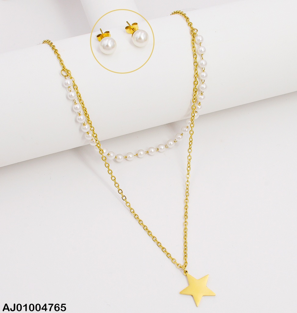 JUEGO PERLAS DOBLE CAD.PERLITAS/TRAD.DIJE PLACA ESTRELLA (NPE2025)