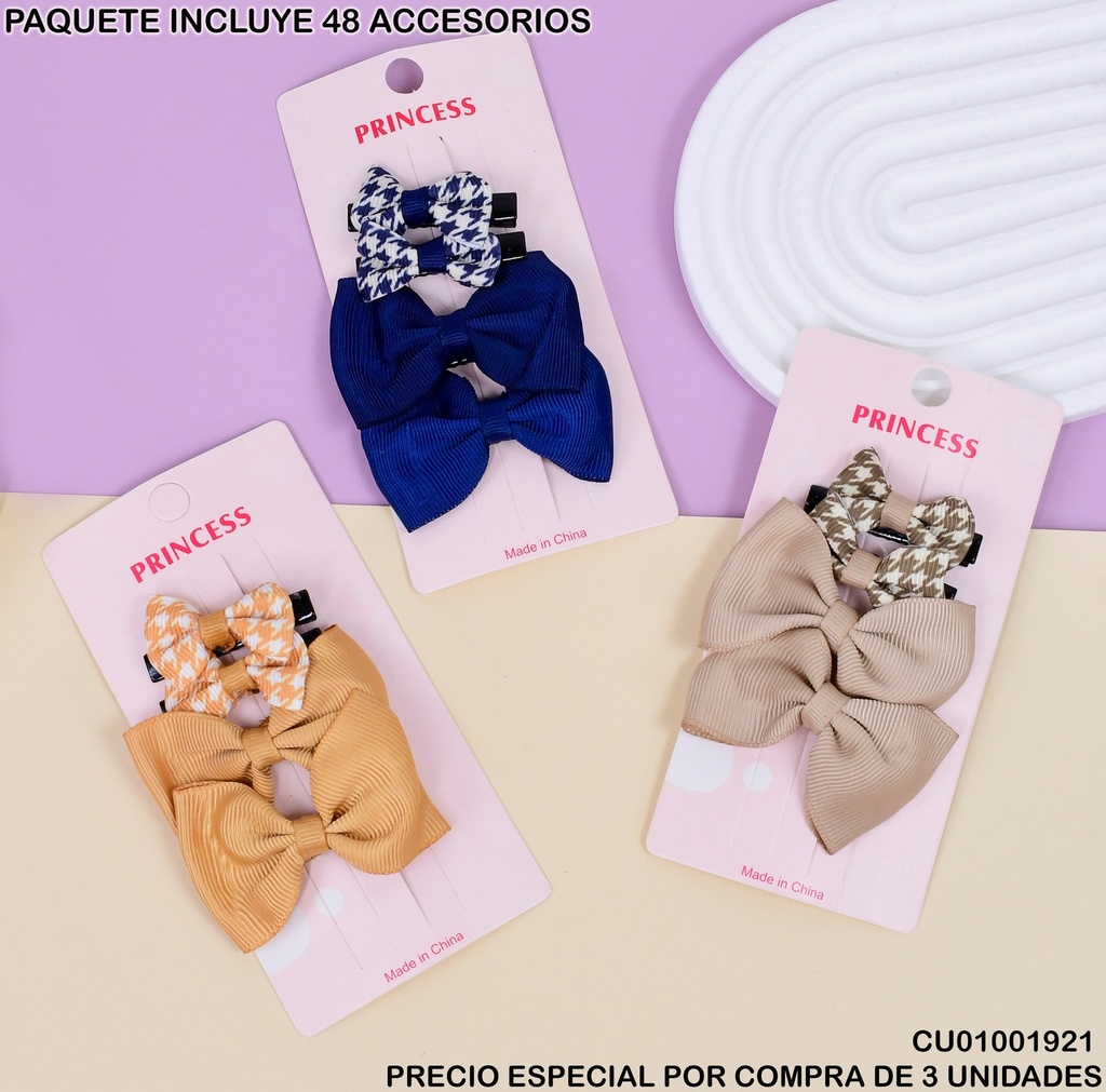 PAQUETE 12 SET 4 LAZOS CUADROS/LISOS 3713-12 COLORES SURT.