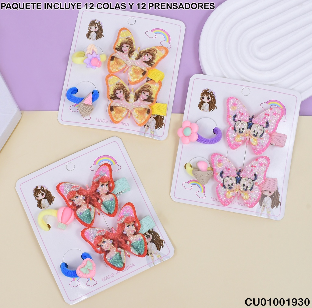 PAQUETE 6 SET 2 PRENSADOR🦋/2 LIGAS B3948-6
