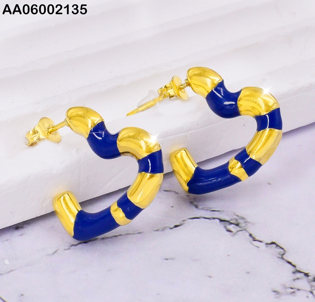 ARETES CROQUI CORAZON ABIERTO DOR/AZUL