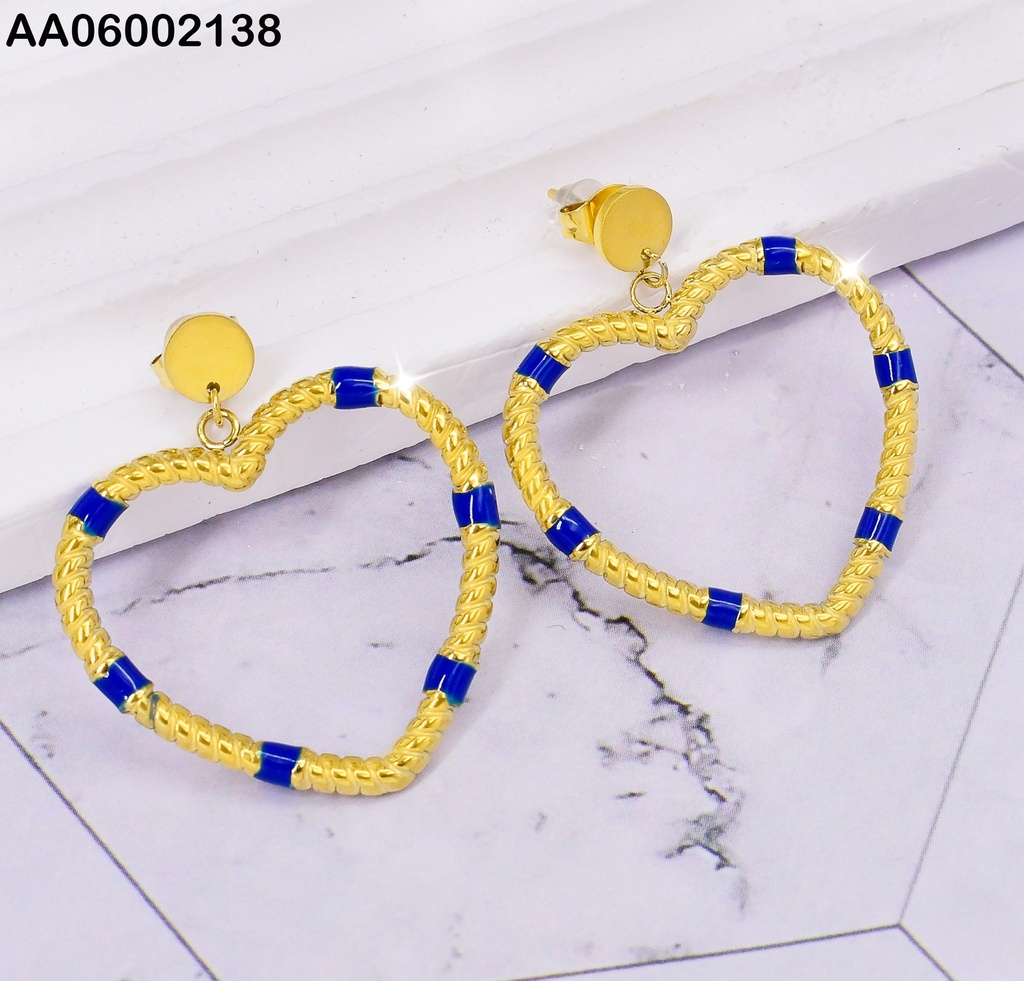 ARETES CROQUI CORAZON DORADO/AZUL