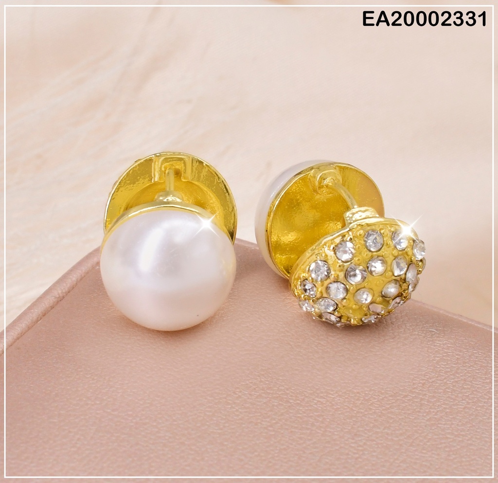 ARETES A PRESION MEDIA PERLA/ZIRCONIAS BORDE DORADO (NPE2025)