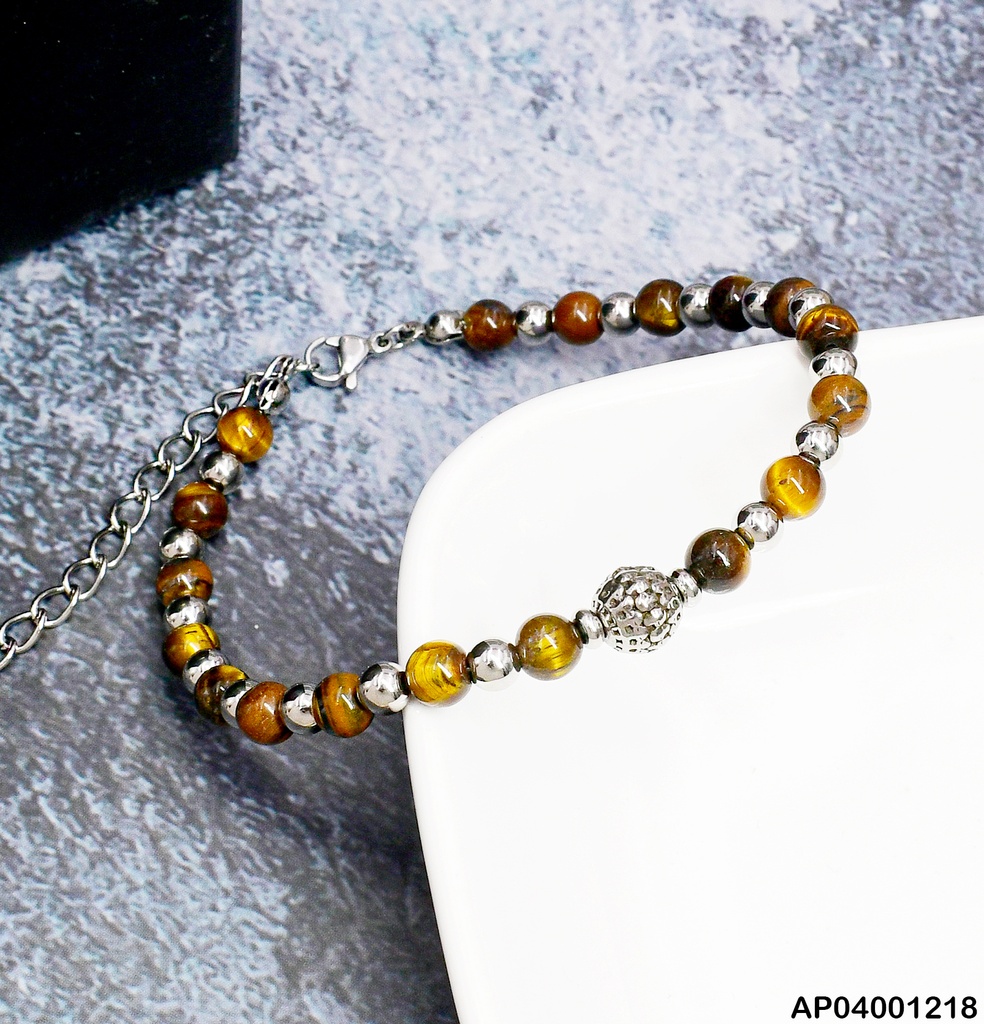 PULSERA PELOTAS CAFE/PLATD #081615-W177