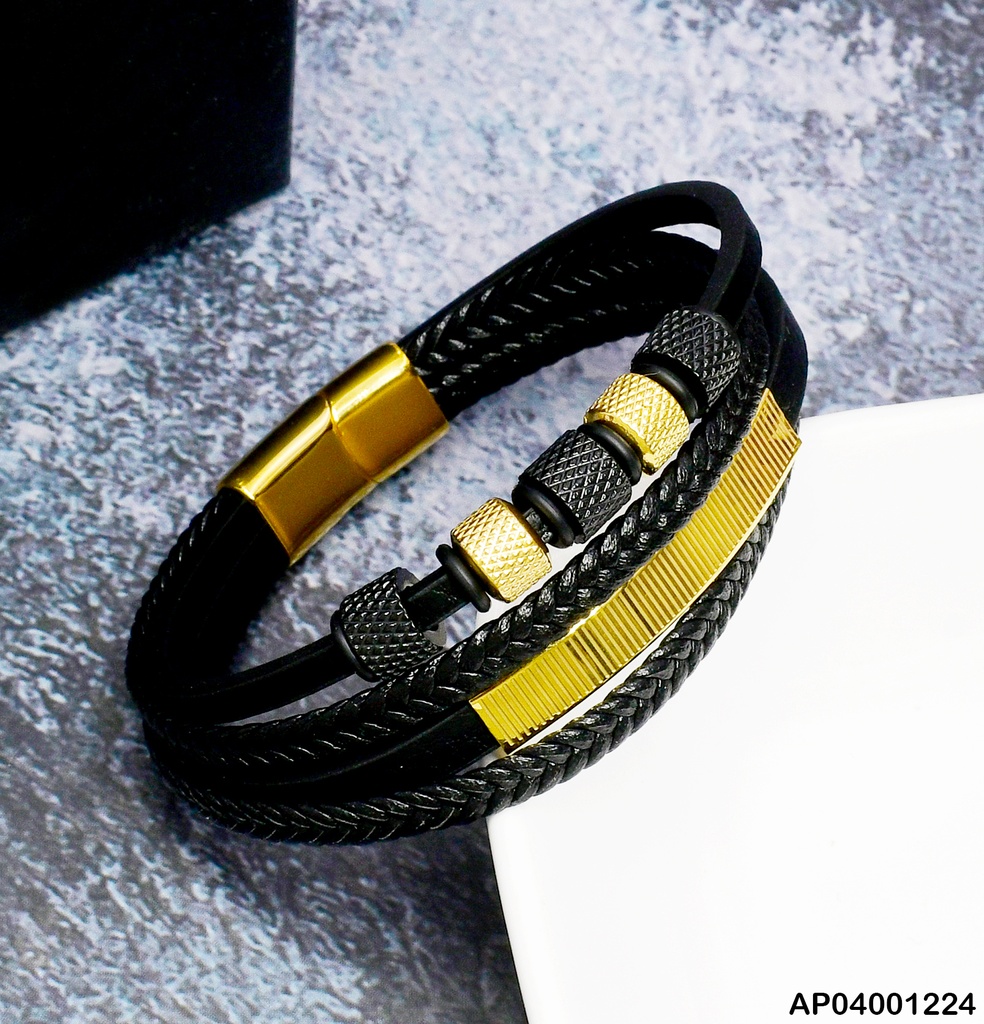 PULSERA 4 LINEAS PLACA ⬛🔳⬛🔳⬛ #081567-005