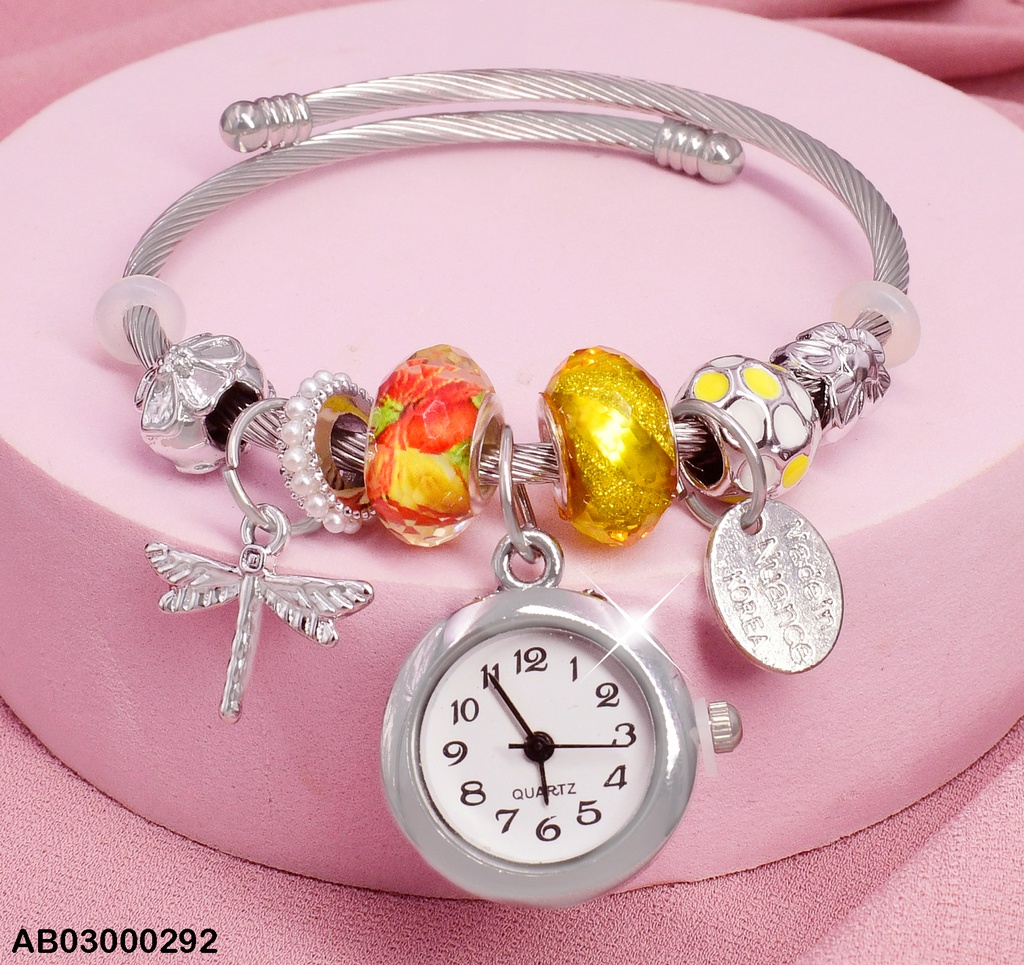 BRAZALETE RELOJ PLATD. LIBELULA. PERLITAS # 004P7522-100
