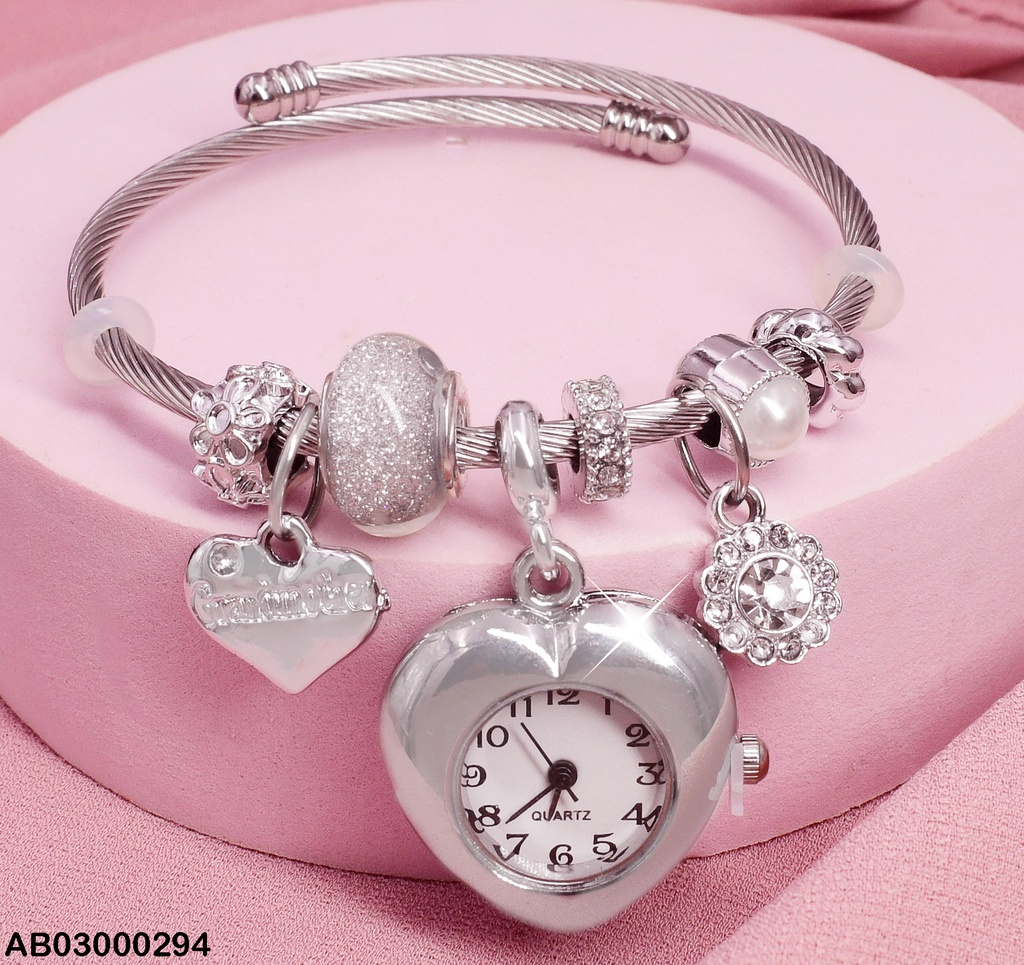 BRAZALETE RELOJ PLATD. CORAZN. PERLA # 004P7520-100