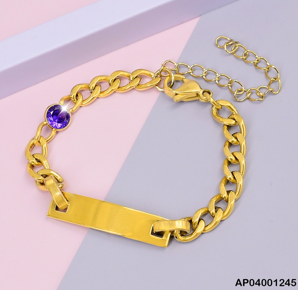 PULSERA MARTILLADA PLACA ZIRC. MORADA # 002F11650-513