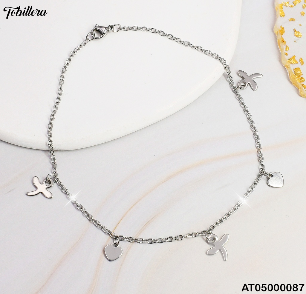 TOBILLERA PLATD. CORAZON LIBELULA # 012N339-100