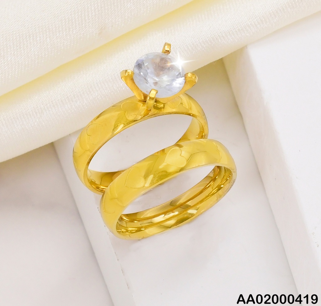 DÚO ANILLOS COMPROMISO GRABADOS CORAZONES