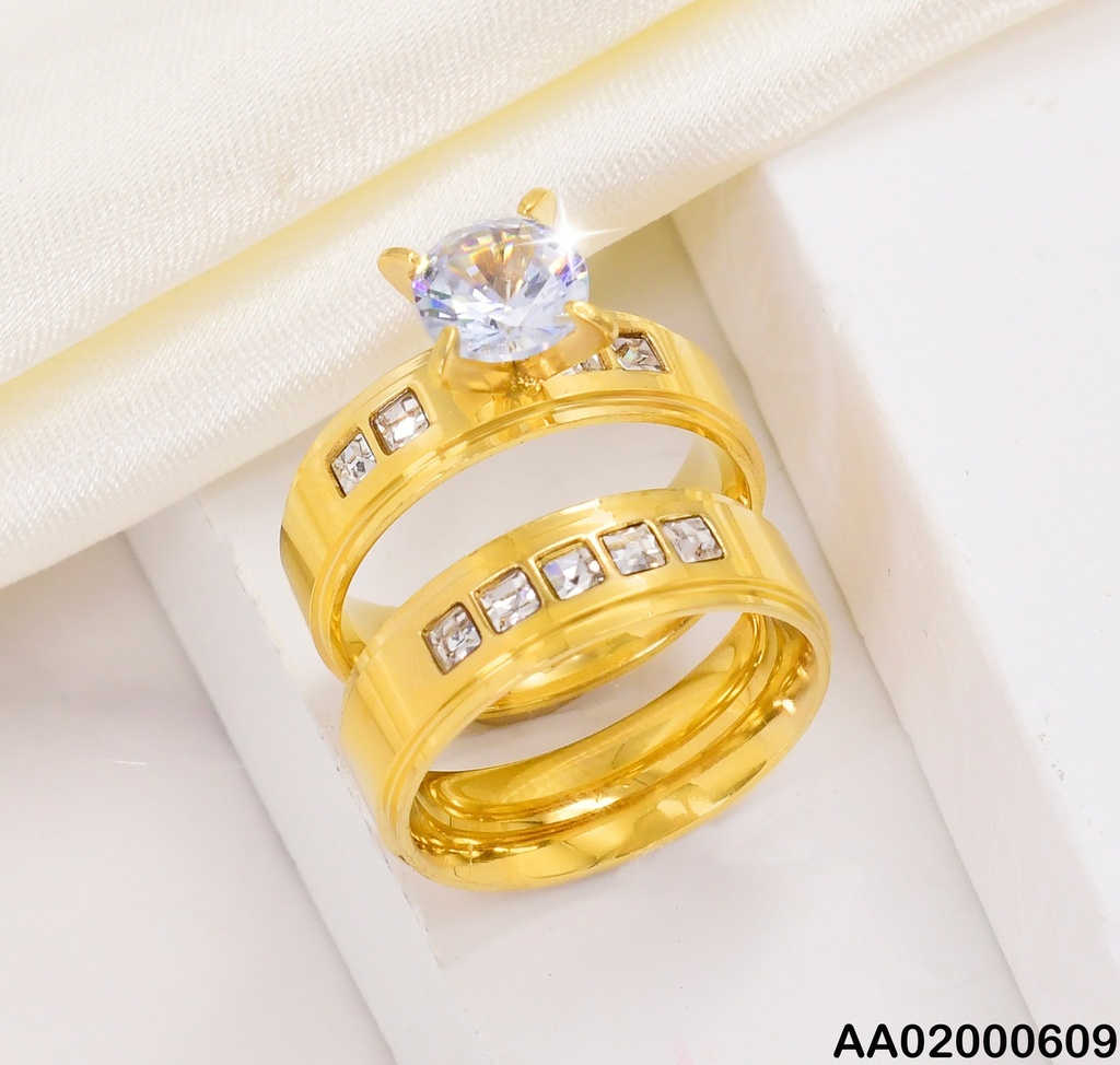 DUO ANILLOS COMPROMISOS ANCHOS  SOLIT C/ 4 ZIRC⬜/5 ZIRCONIAS