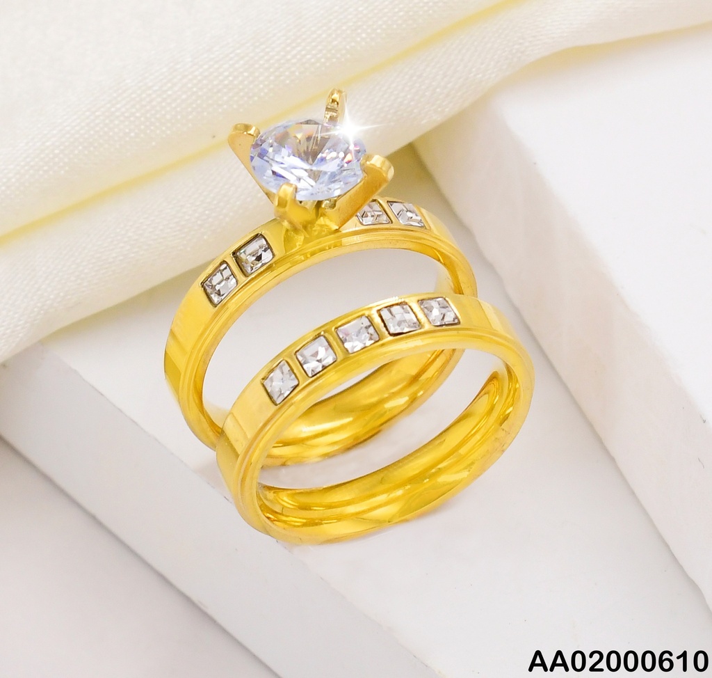 DUO ANILLOS COMPROMISOS FINOS SOLIT C/ 4 ZIRC⬜/5 ZIRCONIAS
