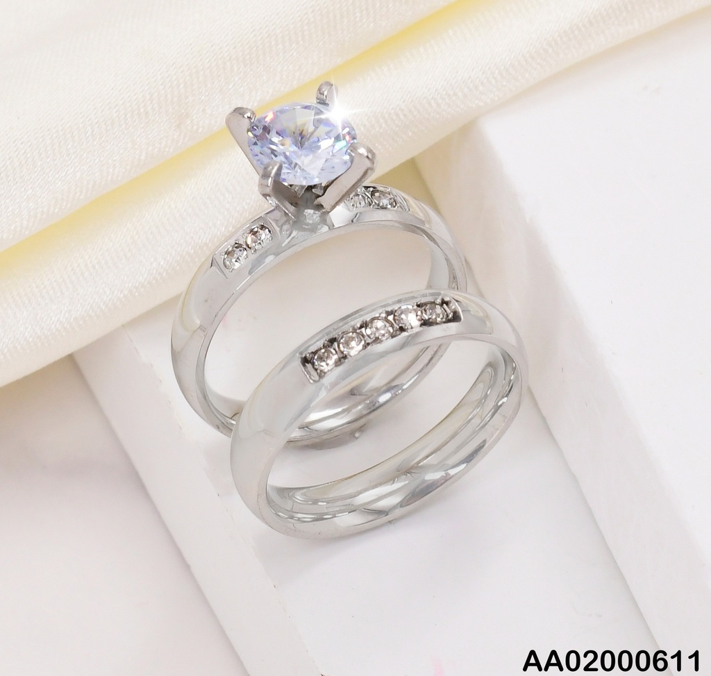 DUO ANILLOS COMPROMISOS PLAT. FINOS SOLIT C/ 4 ZIRC⬜/5 ZIRCONIAS