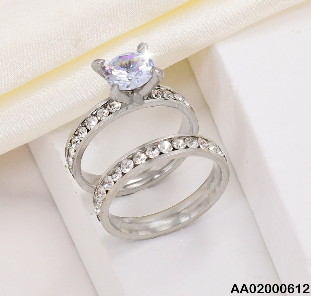 DUO ANILLOS COMPROMISO PLAT. C/ZIRCONIAS ALREDEDOR