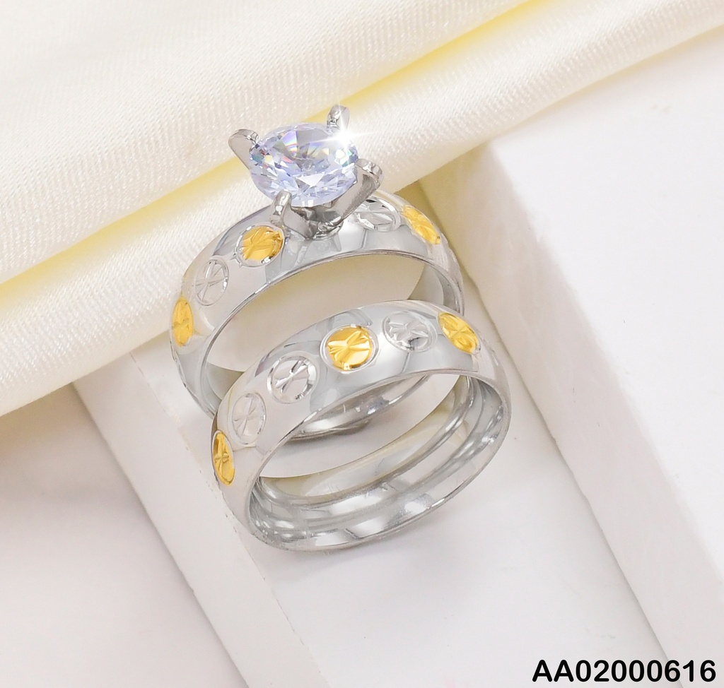 DUO ANILLOS COMPROMISO BICOLOR C/ESTRELLITAS