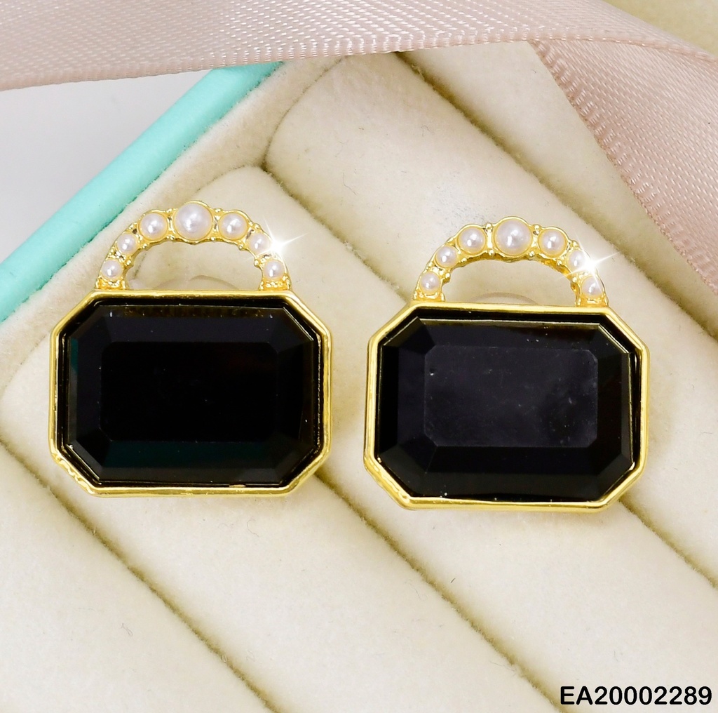 ARETES BOLSITO ZIRCONIA NEGRA ARO PERLITAS # EE311-120