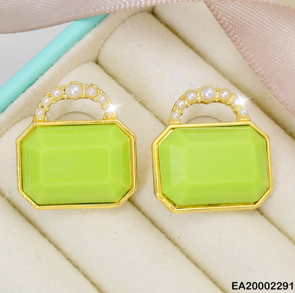 ARETES BOLSITO ZIRCONIA VERDE MENTA ARO PERLITAS  # EE313-120 (NPE2025)