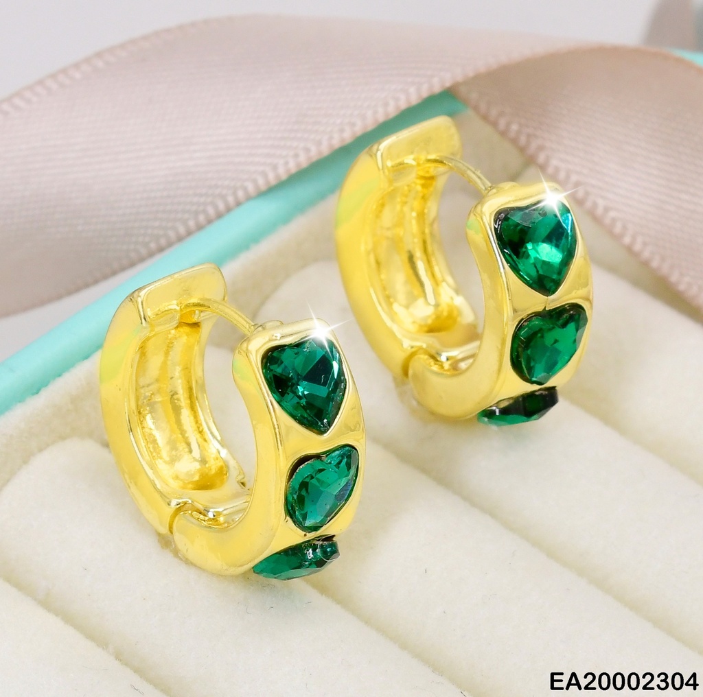 ARETES "C" 3 ZIRCONIAS CORAZON VERDE # EE329-5 (NPE2025)